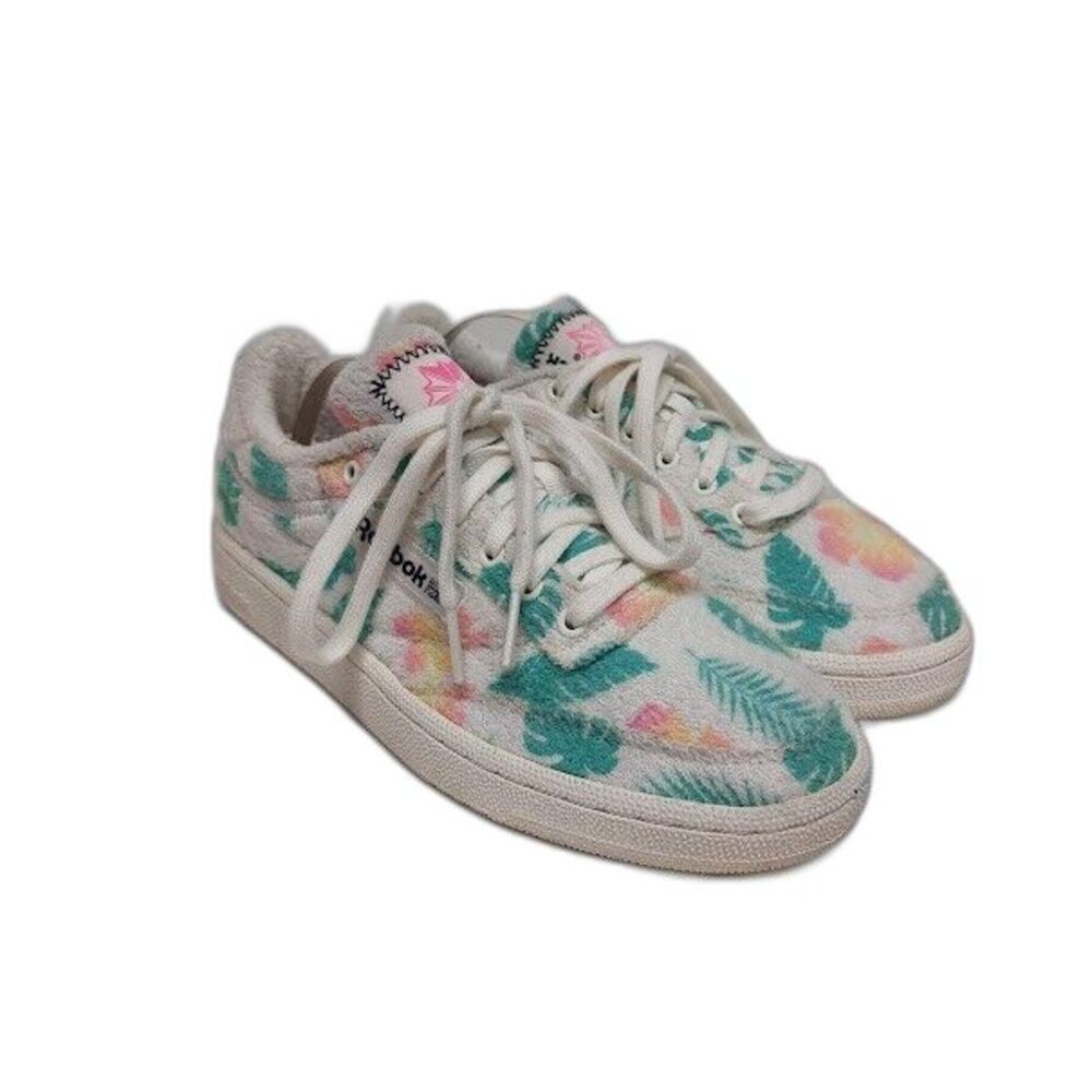 Reebok Club C 85 Beach Floral Print Terry Cloth Tropical Sneakers Womens Size 7
